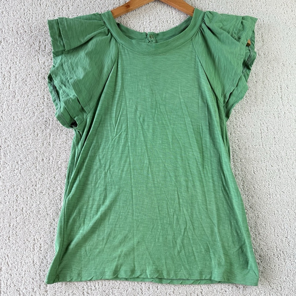Nation‎ LTD Flutter Sleeve Top Women S Green 100% Pima Cotton Peru Summer $98